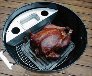 Smoking a turkey on a Weber grill with a smokenator