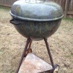Ed's 56 Weber Grill - Vintage Custom Bar-b-que kettle with yellow drizzle factory paint finish.