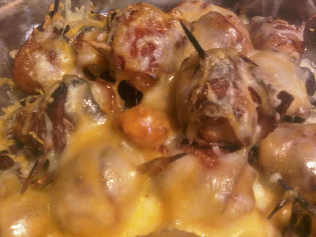Bacon wrapped tater tots nacho style