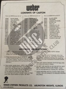 1977 Weber Contents of Carton & 1977 Parts List